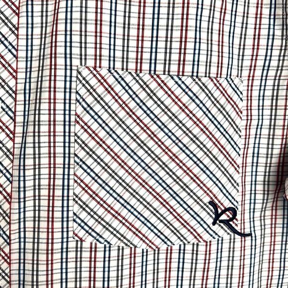 NWT ROCAWEAR Cotton Plaid White Red Blue Short Sleeve Button Down Shirt XL - Picture 4 of 14